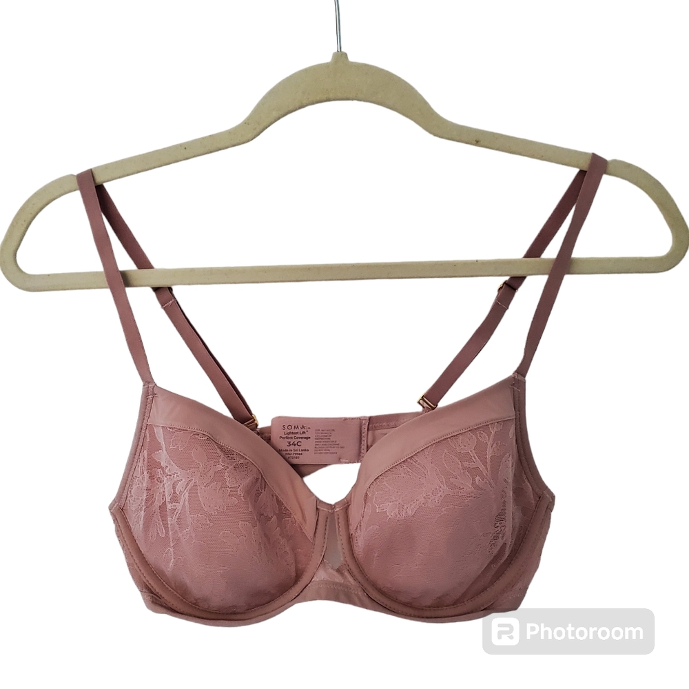 27. Soma Light Lift Pink With Lace 34C Bra With Adjustable and Moveable Straps